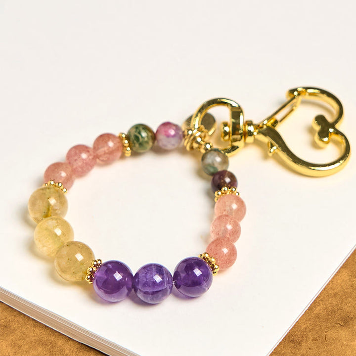 Buddha Stones, natürlicher Erdbeerquarz, Amethyst, Citrin, Perlen, Liebes-Schlüsselanhänger, hängende Dekoration