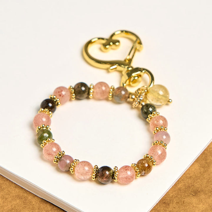 Buddha Stones, natürliche Erdbeerquarz-Kristallperlen, positive Schlüsselanhänger, Telefon-Hängedekoration