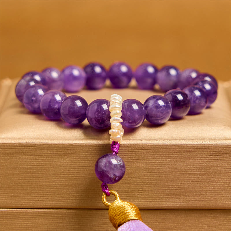 Buddha Stones Natürliche Amethyst Perlen Meditation Quasten Armband