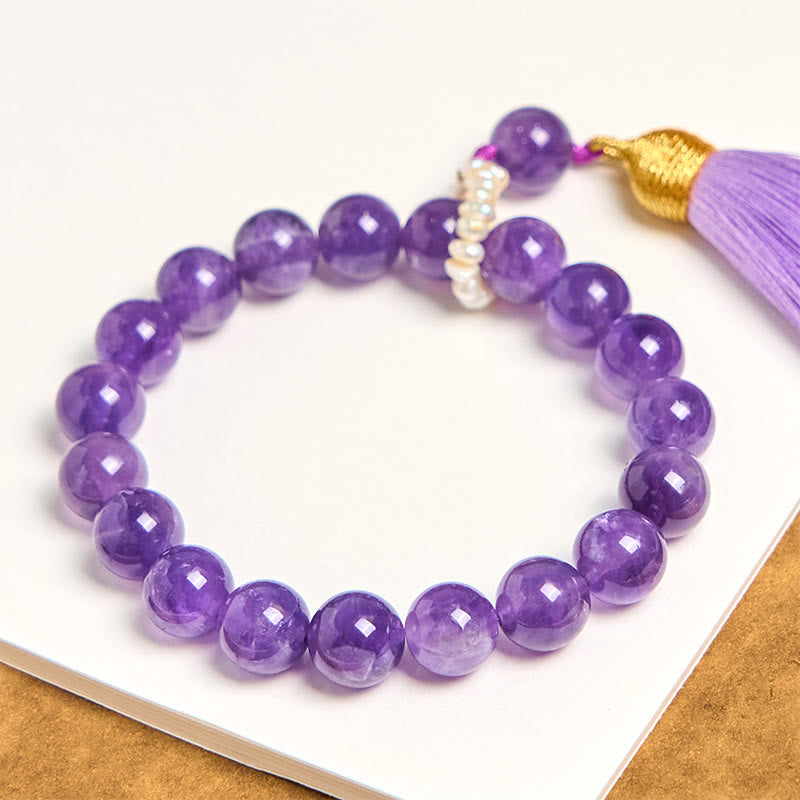 Buddha Stones Natürliche Amethyst Perlen Meditation Quasten Armband