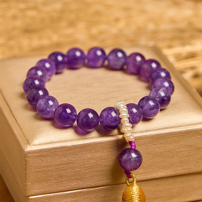 Buddha Stones Natürliche Amethyst Perlen Meditation Quasten Armband