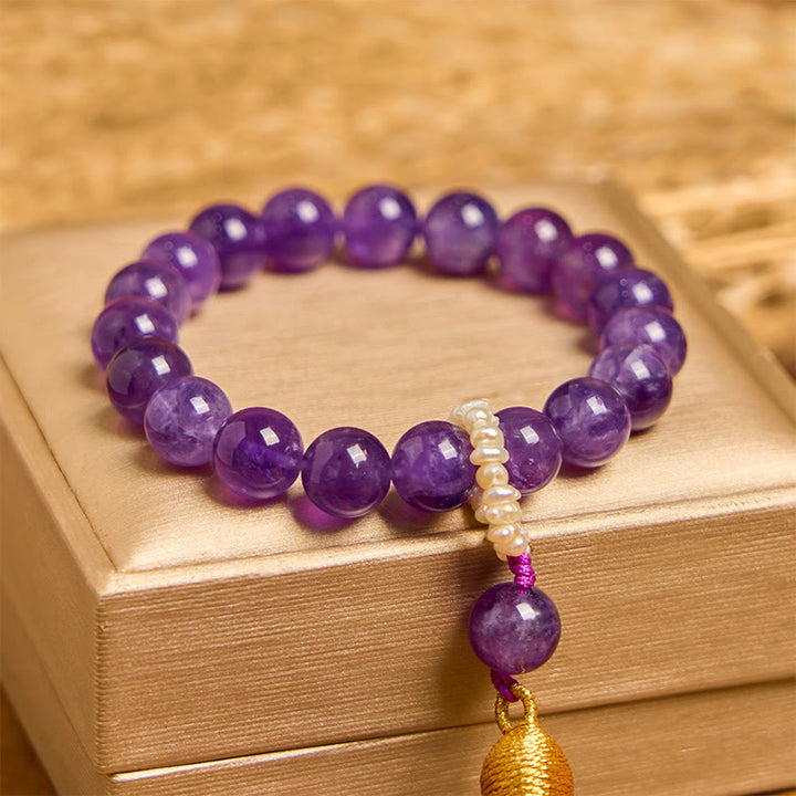 Buddha Stones Natürliche Amethyst Perlen Meditation Quasten Armband