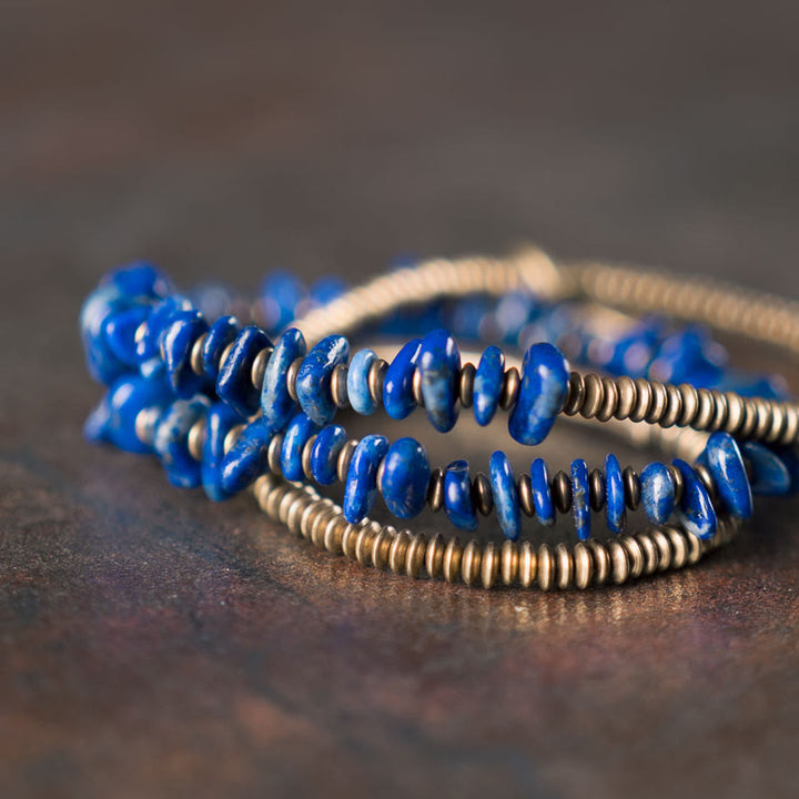 Buddha Stones Unregelmäßige Form Dreifach gewickeltes Lazurite Balance Armband