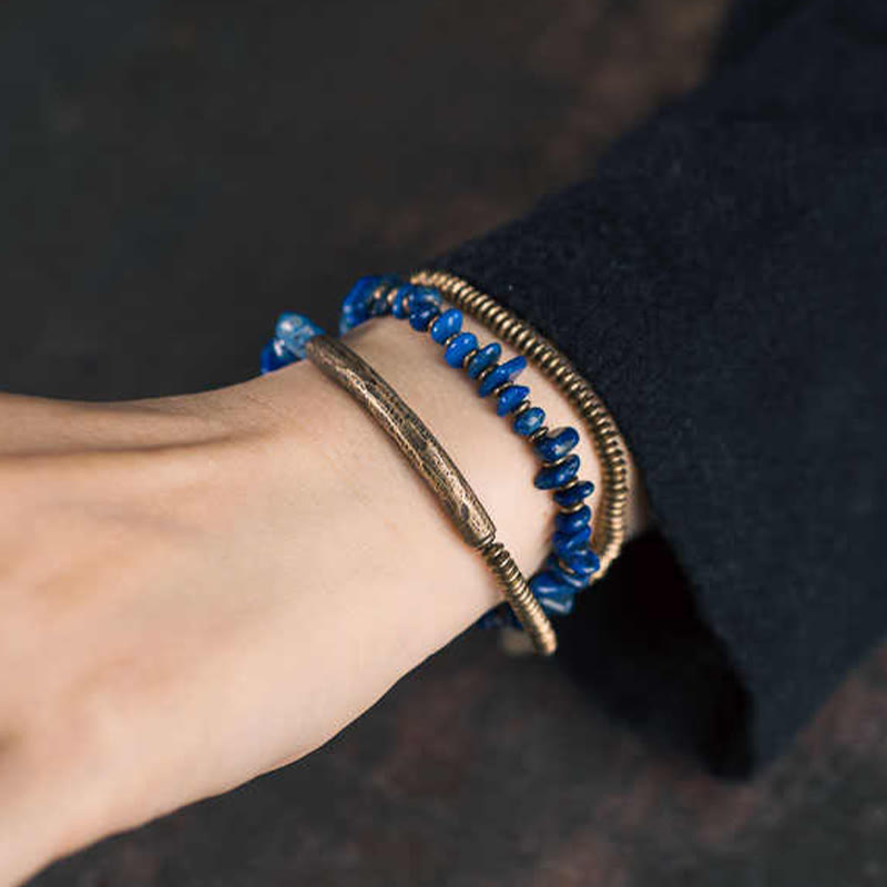 Buddha Stones Unregelmäßige Form Dreifach gewickeltes Lazurite Balance Armband