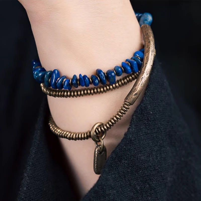 Buddha Stones Unregelmäßige Form Dreifach gewickeltes Lazurite Balance Armband