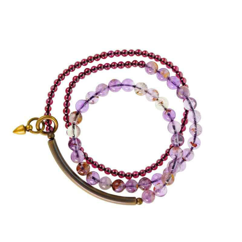 Buddha Stones Retro 6mm Amethyst 4mm Granat Mehrschichtiges Balance-Armband
