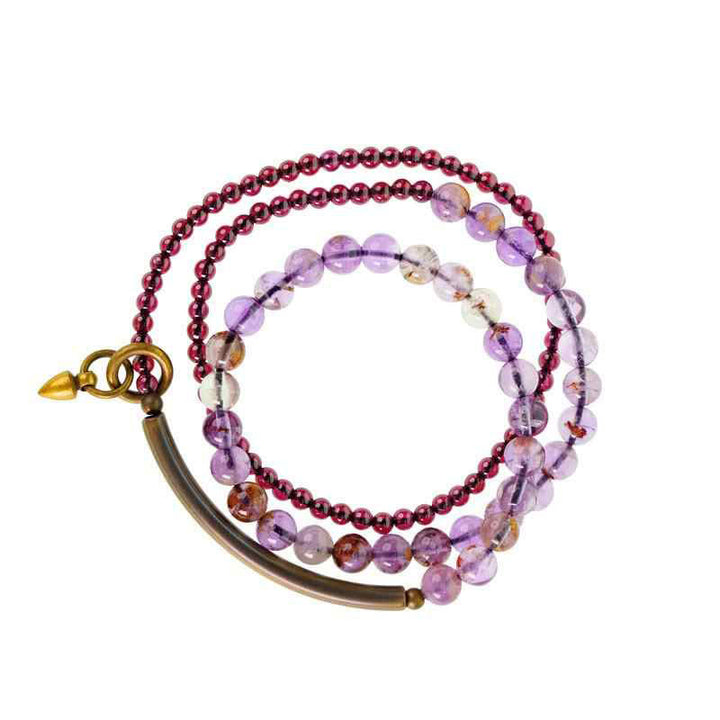 Buddha Stones Retro 6mm Amethyst 4mm Granat Mehrschichtiges Balance-Armband