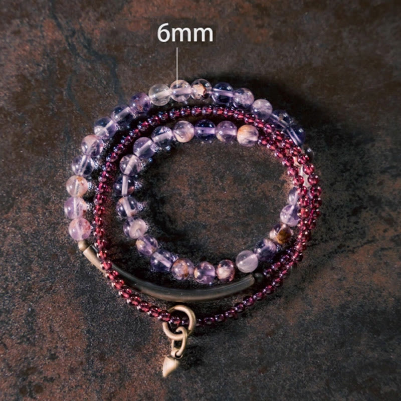 Buddha Stones Retro 6mm Amethyst 4mm Granat Mehrschichtiges Balance-Armband