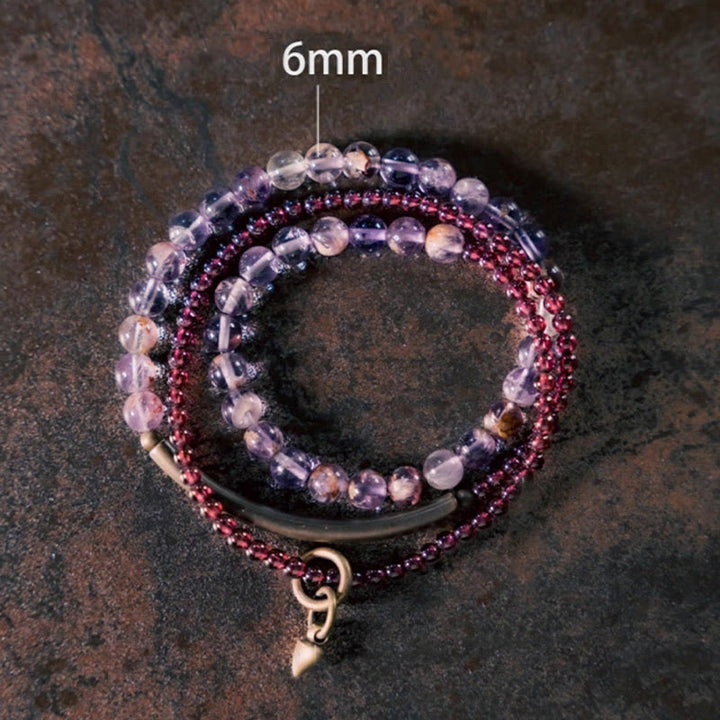 Buddha Stones Retro 6mm Amethyst 4mm Granat Mehrschichtiges Balance-Armband