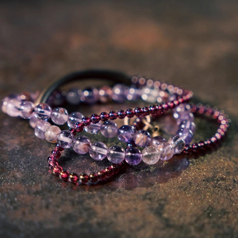 Buddha Stones Retro 6mm Amethyst 4mm Granat Mehrschichtiges Balance-Armband