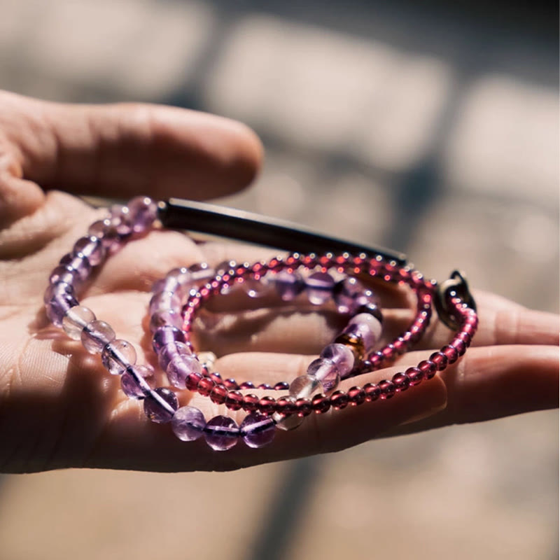 Buddha Stones Retro 6mm Amethyst 4mm Granat Mehrschichtiges Balance-Armband