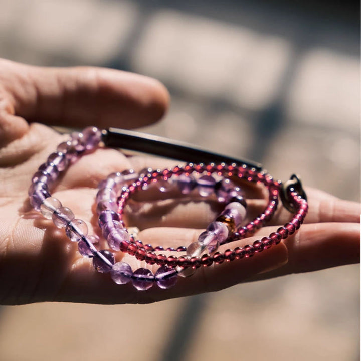 Buddha Stones Retro 6mm Amethyst 4mm Granat Mehrschichtiges Balance-Armband