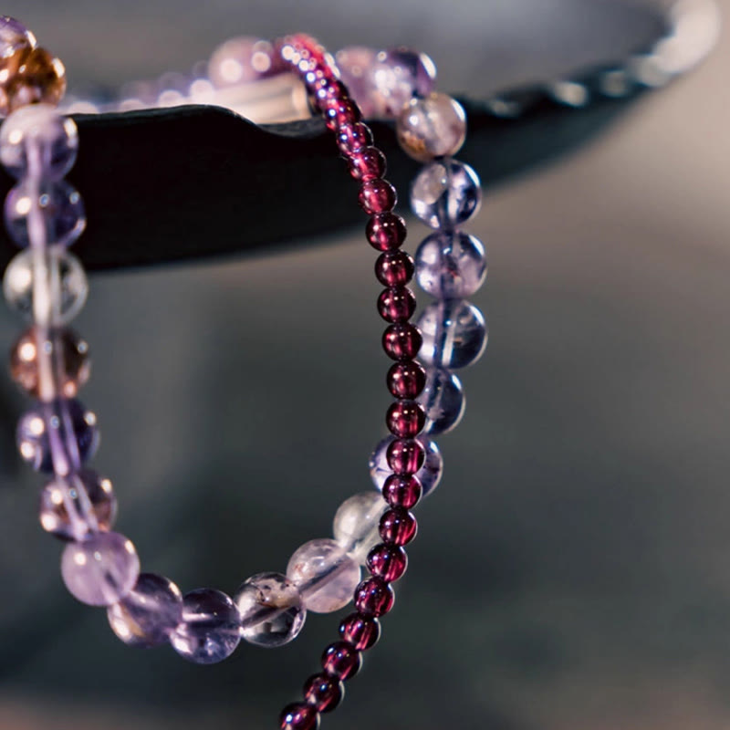 Buddha Stones Retro 6mm Amethyst 4mm Granat Mehrschichtiges Balance-Armband
