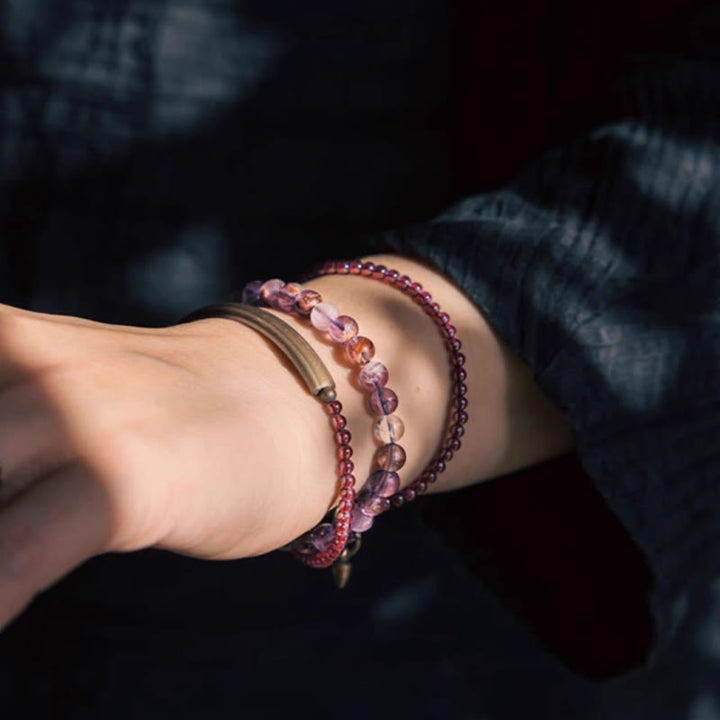 Buddha Stones Retro 6mm Amethyst 4mm Granat Mehrschichtiges Balance-Armband