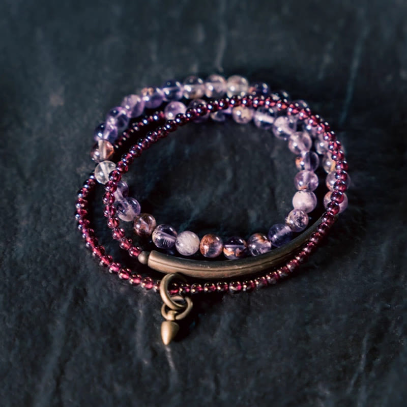Buddha Stones Retro 6mm Amethyst 4mm Granat Mehrschichtiges Balance-Armband