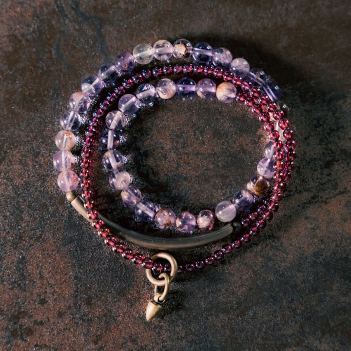 Buddha Stones Retro 6mm Amethyst 4mm Granat Mehrschichtiges Balance-Armband