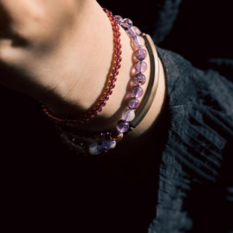 Buddha Stones Retro 6mm Amethyst 4mm Granat Mehrschichtiges Balance-Armband