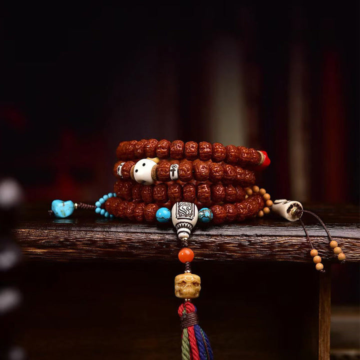 Buddha Stones, 108 Perlen, Rudraksha, Bodhi-Samen, Reichtum, Quaste, Mala