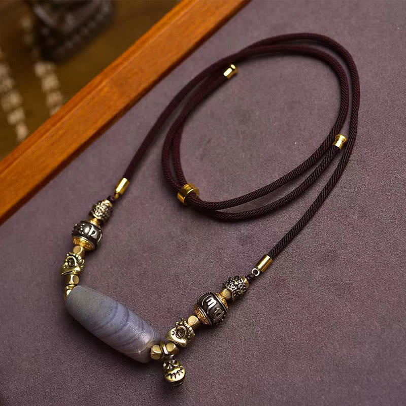 Buddha Stones Tibet Dzi Bead Om Mani Padme Hum Schutz Halskette Anhänger - Dzi-Perle - image 1