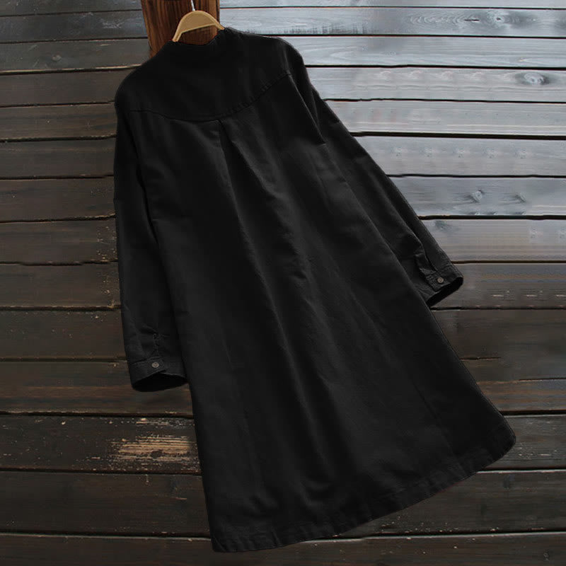 Buddha Stones Solid Buttons Langarm Damenhemd mit Taschen - image 12