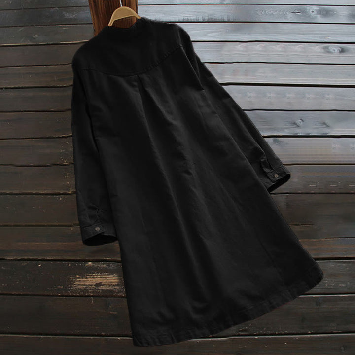 Buddha Stones Solid Buttons Langarm Damenhemd mit Taschen - image 12