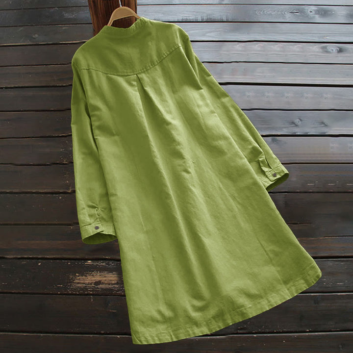 Buddha Stones Solid Buttons Langarm Damenhemd mit Taschen - image 9