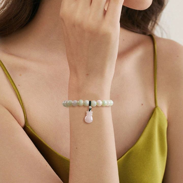 Buddha Stones Naturjade Geldbeutel-Anhänger Glücksarmband