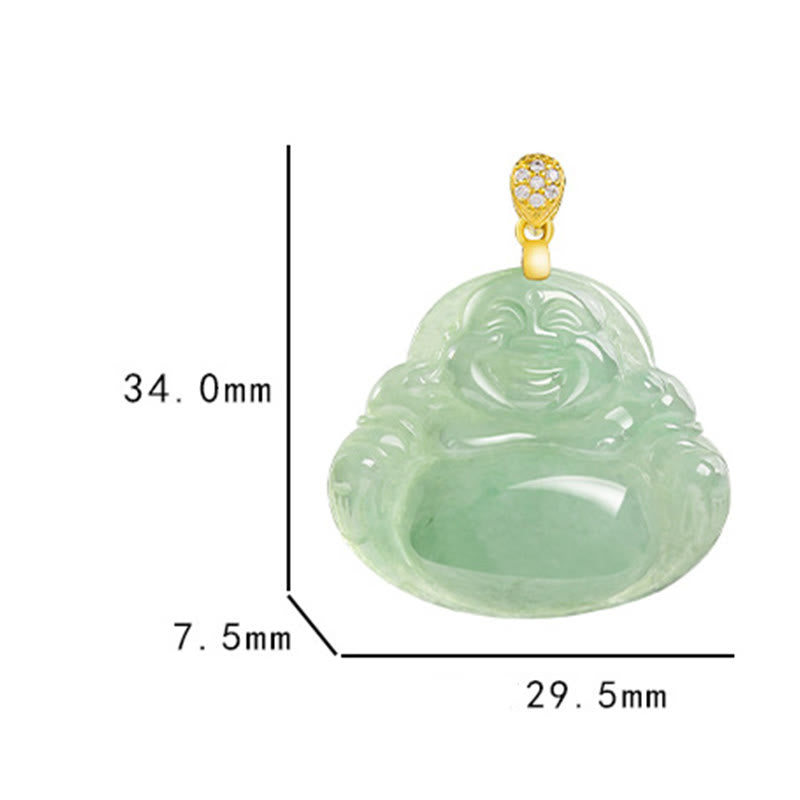 Buddha Stones Halskettenanhänger aus 925er Sterlingsilber mit natürlichem Jade-Anhänger „Lachender Buddha“ für Glück und Wohlstand - image 14