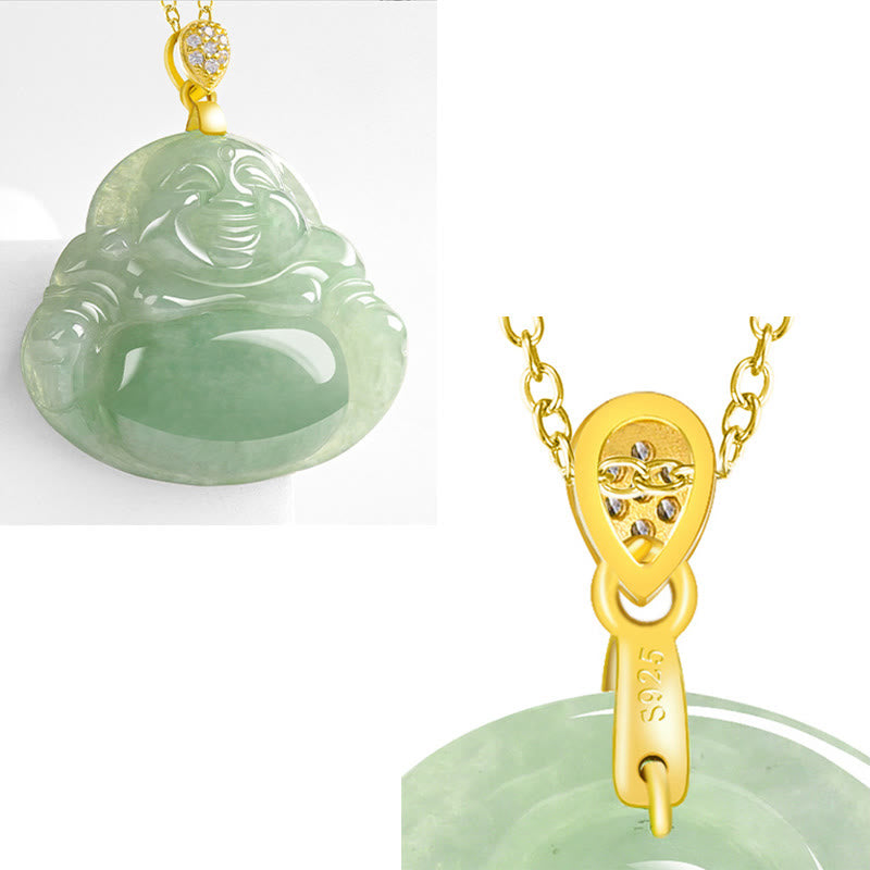 Buddha Stones Halskettenanhänger aus 925er Sterlingsilber mit natürlichem Jade-Anhänger „Lachender Buddha“ für Glück und Wohlstand - image 10