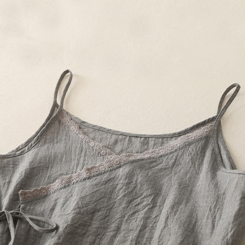 Buddha Stones Vintage Seitenschnürung Spleißen Spitze V-Ausschnitt Ärmellose Damenweste - image 10