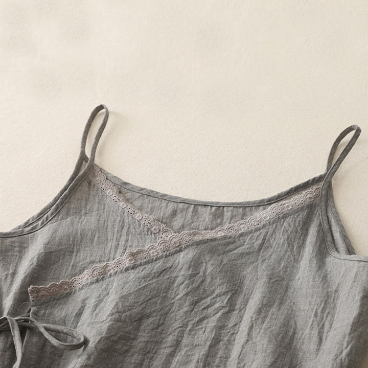 Buddha Stones Vintage Seitenschnürung Spleißen Spitze V-Ausschnitt Ärmellose Damenweste - image 10