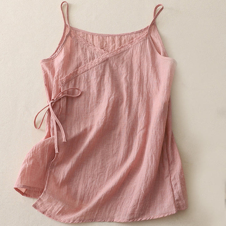 Buddha Stones Vintage Seitenschnürung Spleißen Spitze V-Ausschnitt Ärmellose Damenweste - Hellrosa - US12, UK/AU16,EU44 (2XL) - image 0