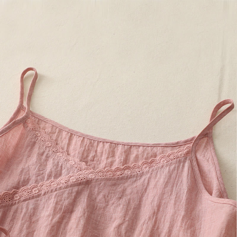 Buddha Stones Vintage Seitenschnürung Spleißen Spitze V-Ausschnitt Ärmellose Damenweste - image 1