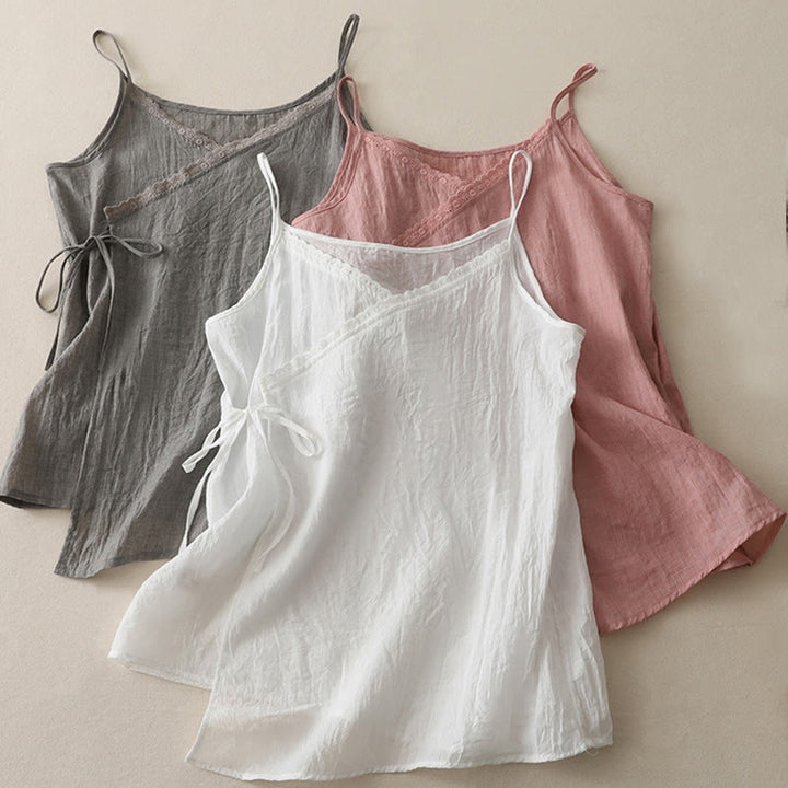 Buddha Stones Vintage Seitenschnürung Spleißen Spitze V-Ausschnitt Ärmellose Damenweste - image 13