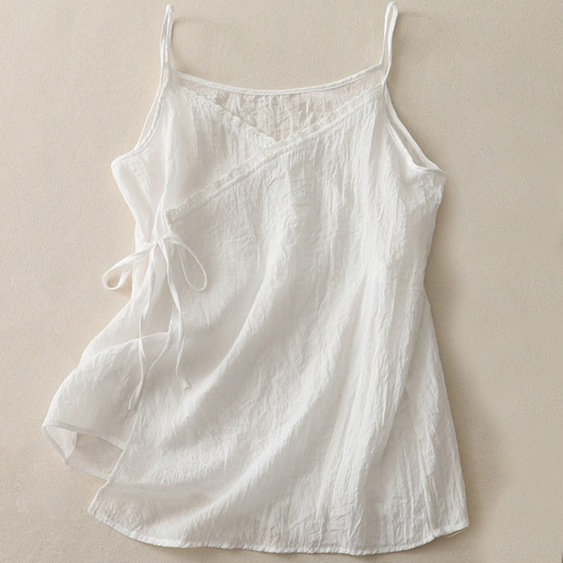 Buddha Stones Vintage Seitenschnürung Spleißen Spitze V-Ausschnitt Ärmellose Damenweste - Weiß - US12, UK/AU16,EU44 (2XL) - image 4