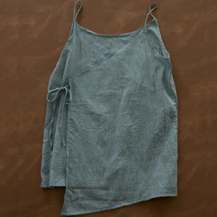 Buddha Stones Vintage Seitenschnürung Spleißen Spitze V-Ausschnitt Ärmellose Damenweste - CadetBlue - US12, UK/AU16,EU44 (2XL) - image 12