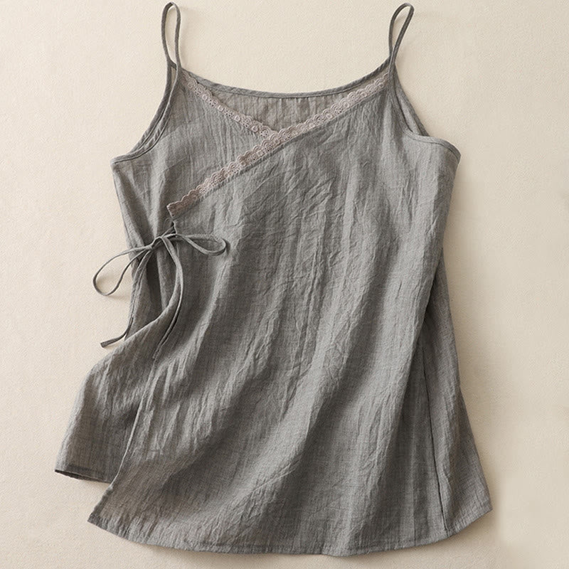 Buddha Stones Vintage Seitenschnürung Spleißen Spitze V-Ausschnitt Ärmellose Damenweste - DunkelMeergrün - US12, UK/AU16,EU44 (2XL) - image 9