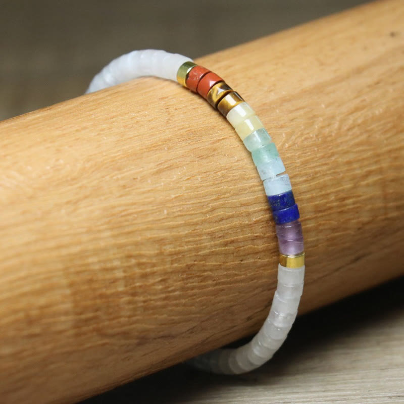 Buddha Stones Armband mit Zwischenperlen, natürlicher weißer Kristall, schwarzer Onyx, Klarheit