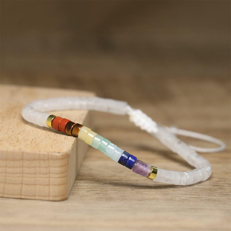 Buddha Stones Armband mit Zwischenperlen, natürlicher weißer Kristall, schwarzer Onyx, Klarheit