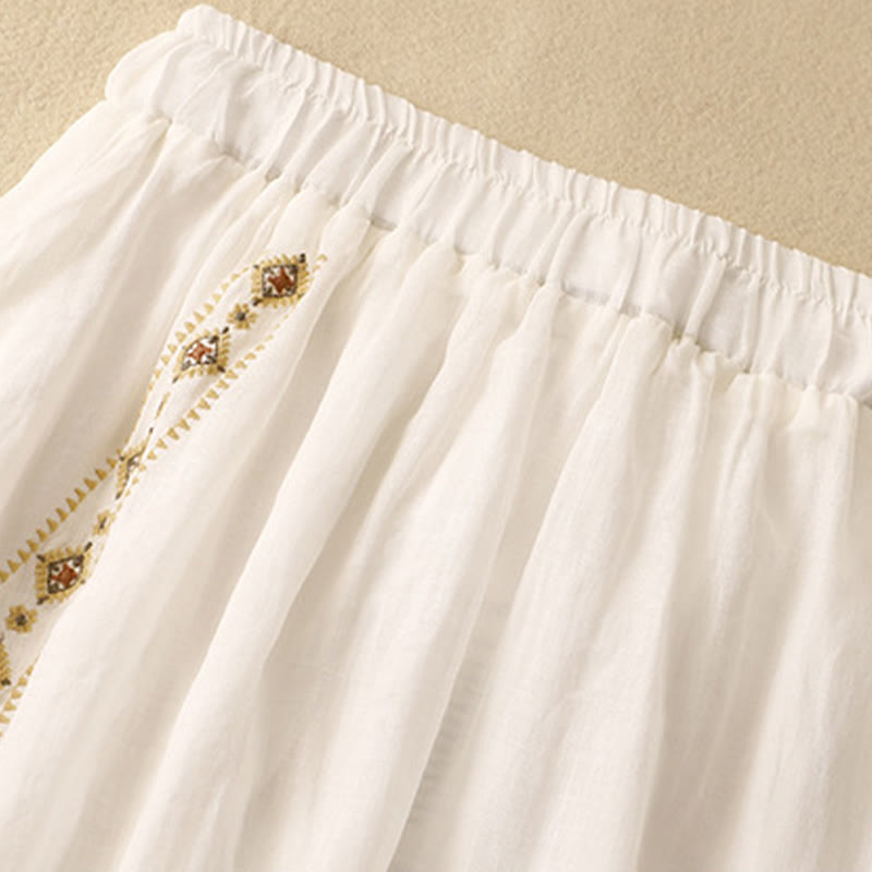 Buddha Stones, ethnisches Vintage-Stickerei-Knopf-Design, Damen-Baumwoll-Leinen-Rock in 7–8 Länge - image 6