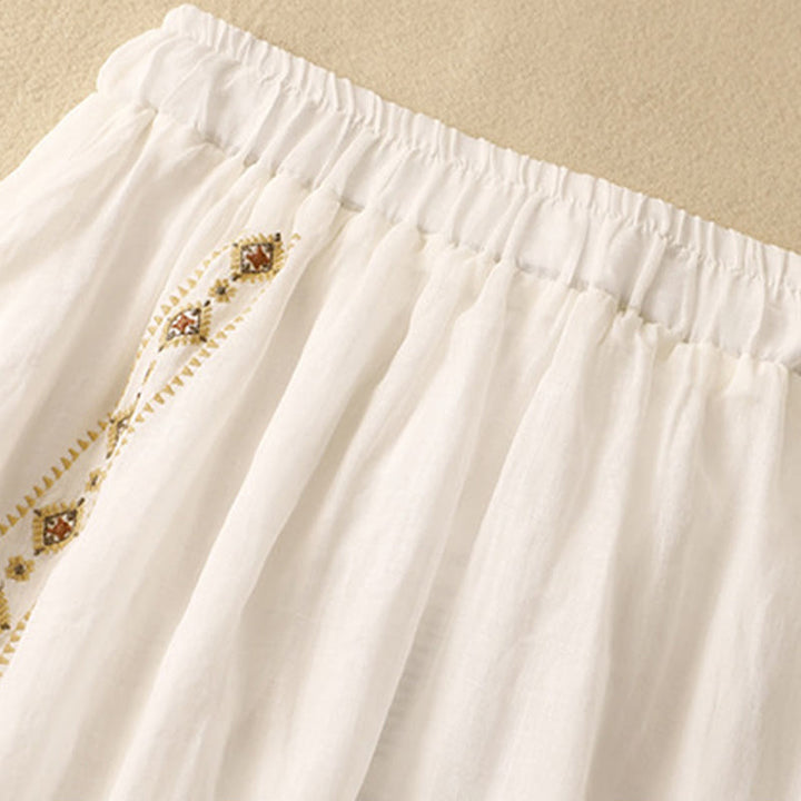 Buddha Stones, ethnisches Vintage-Stickerei-Knopf-Design, Damen-Baumwoll-Leinen-Rock in 7–8 Länge - image 6