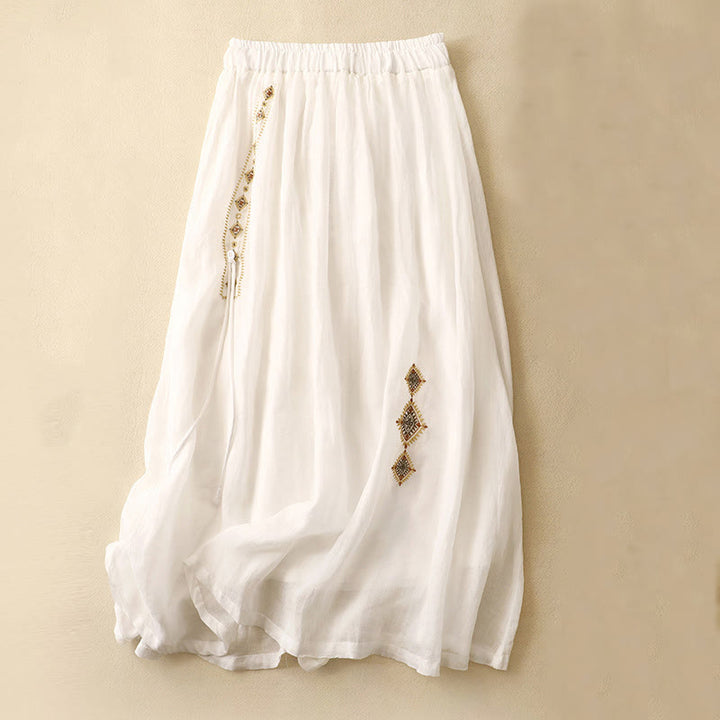 Buddha Stones, ethnisches Vintage-Stickerei-Knopf-Design, Damen-Baumwoll-Leinen-Rock in 7–8 Länge - Weiß - US8-10, UK/AU12-14,EU40-42 (2XL) - image 5