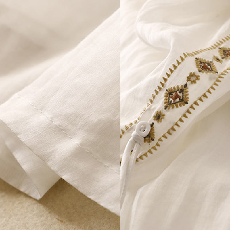 Buddha Stones, ethnisches Vintage-Stickerei-Knopf-Design, Damen-Baumwoll-Leinen-Rock in 7–8 Länge - image 8