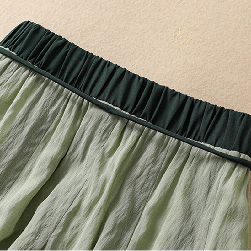 Buddha Stones Lässiger Damen-Rock aus Baumwolle und Leinen in Kontrastfarbe mit Plissee und Schnürung in der Länge 7–8 - image 28