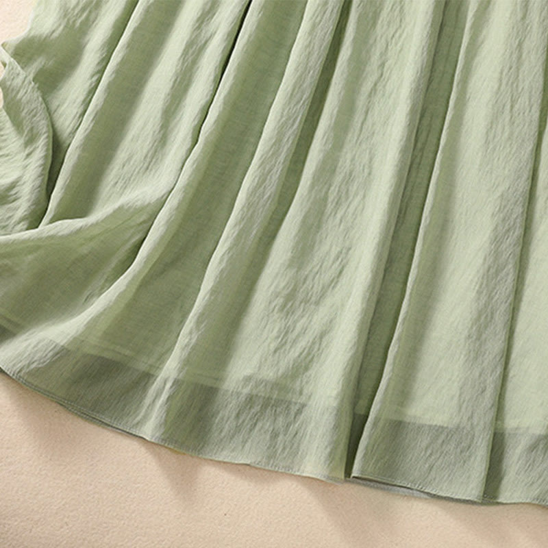 Buddha Stones Lässiger Damen-Rock aus Baumwolle und Leinen in Kontrastfarbe mit Plissee und Schnürung in der Länge 7–8 - image 32