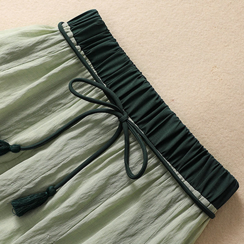 Buddha Stones Lässiger Damen-Rock aus Baumwolle und Leinen in Kontrastfarbe mit Plissee und Schnürung in der Länge 7–8 - image 25