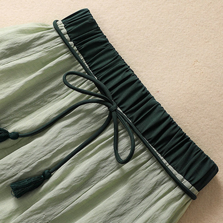 Buddha Stones Lässiger Damen-Rock aus Baumwolle und Leinen in Kontrastfarbe mit Plissee und Schnürung in der Länge 7–8 - image 25