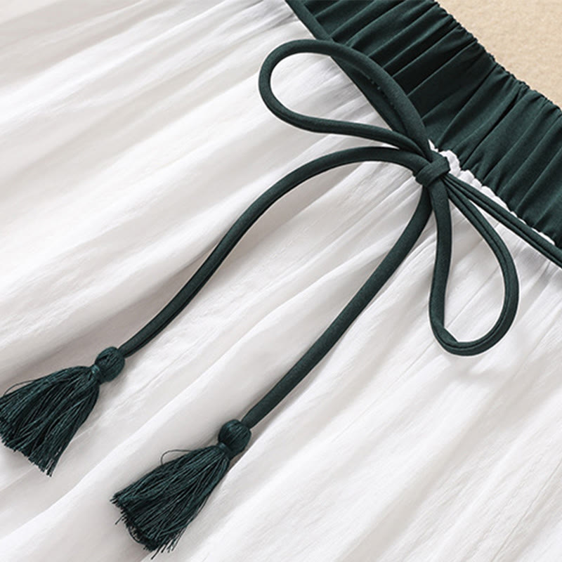 Buddha Stones Lässiger Damen-Rock aus Baumwolle und Leinen in Kontrastfarbe mit Plissee und Schnürung in der Länge 7–8 - image 13