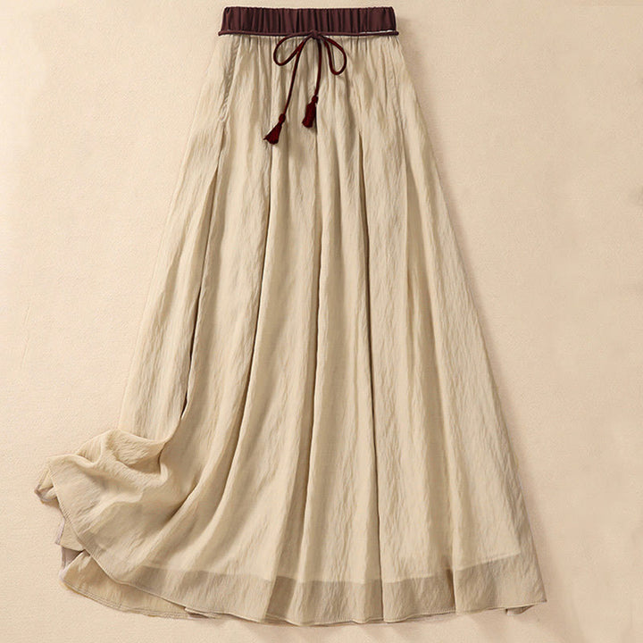 Buddha Stones Lässiger Damen-Rock aus Baumwolle und Leinen in Kontrastfarbe mit Plissee und Schnürung in der Länge 7–8 - Blasse Goldrute - US8-10, UK/AU12-14,EU40-42 (2XL) - image 0