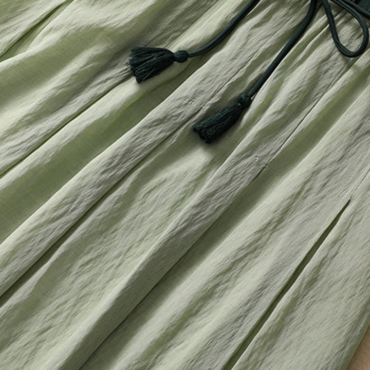 Buddha Stones Lässiger Damen-Rock aus Baumwolle und Leinen in Kontrastfarbe mit Plissee und Schnürung in der Länge 7–8 - image 27